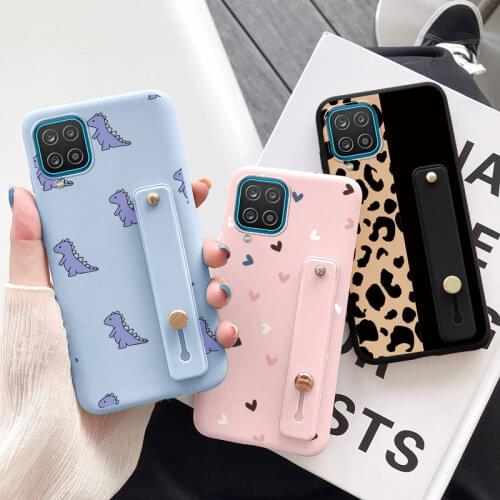 For Samsung Galaxy A12 Case Love Heart Cover Wrist Strap Stand Silicone Back Cover For Samsung A 12 SM-A125F Phone Cases Luxury