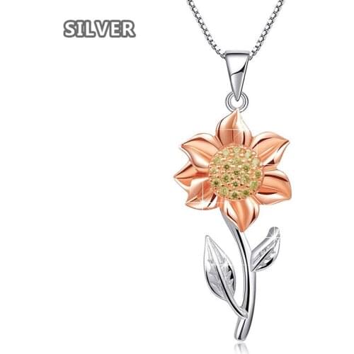 Rose Gold / Silver Color Chokers Flowers Necklace Simple for Women Girls Sun Flower Valentines Day Gift for Women silver 925
