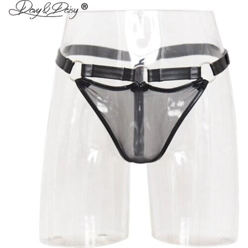 DAVYDAISY Men Sexy Panties Mesh Panties Cock Gay Fetish PU Leather Thongs Sexy Lingerie Exotic Briefs Male Underwear UN508