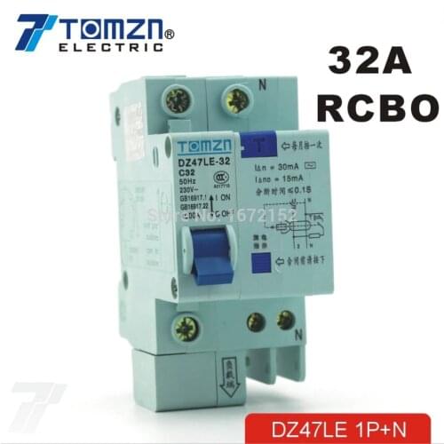 DZ47LE 1P+N 32A 230V~ 50HZ/60HZ Residual current Circuit breaker with over current and Leakage protection RCBO