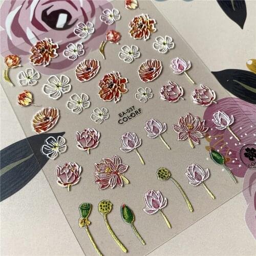 EA-037-038 Lotus flower Water Hibiscus 5D Back glue Nail decal Nail sticker Nail decoration Nail art Nail tool Nail ornament