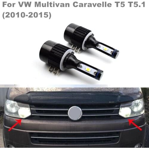 2pcs/lot H15 Canbus Error Free White COB LED DRL High Beam Headlight For VW Multivan Caravelle T5 T5.1 (2010-2015)