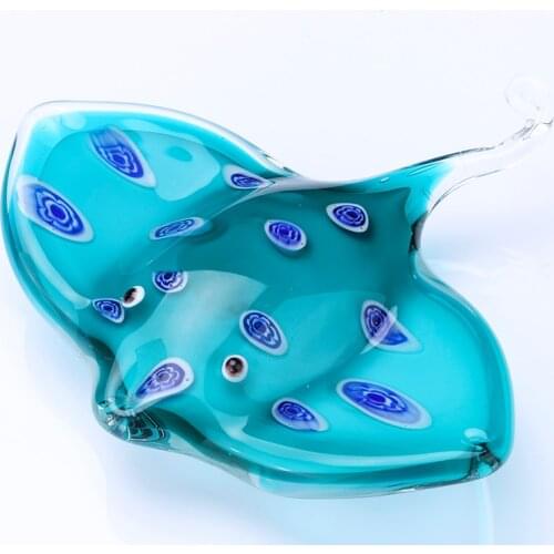 H&D Aquarium Blue Devil Fish Art Glass Hand Blown Sea Animal Figurine Collection Murano Art Style For Home Office Table Decor