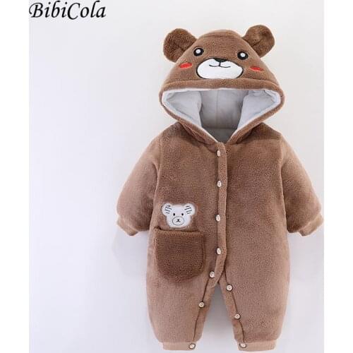 2021 Winter Autumn Infant Cartoon Bear Rompers For Baby Boys Jumpsuit Baby Girls Romper Cotton Cashmere Clothes 3 6 9 12 M