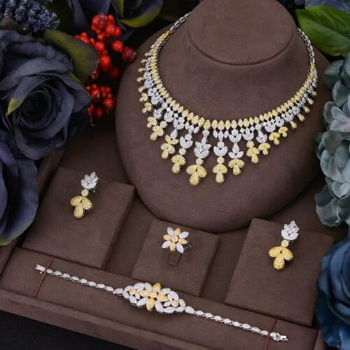 Missvikki Luxury 4PCS Chokers Necklace Earring Sets Cubic Zirconia jewelry Sets for women Wedding Indian Bridal Jewelry Sets New