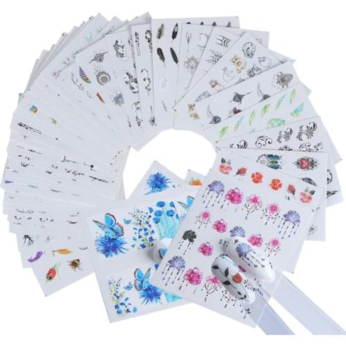 1 Set Nail Sticker Summer Colorful Designs Water Transfer Decals Sets Flower/Feather Nail Art Decor Beauty Tips TRSTZ608-658-1