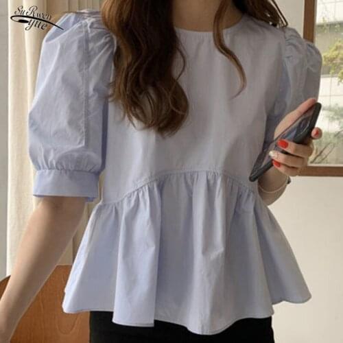 New fashion fluffy ruffled blouse women sweet retro puff sleeve temperament shirt O-neck simple loose all-match blouse 15518
