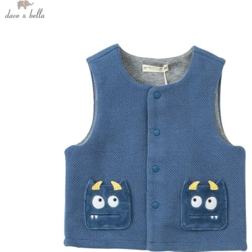 DBW19460 dave bella autumn baby boys causual cartoon pockets coat children fashion sleeveless vest