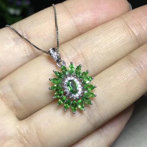 Natural green Tsavorite Pendant natural green garnet pendant necklace 925 sterling silver Elegant Sunflower girl gift jewelery