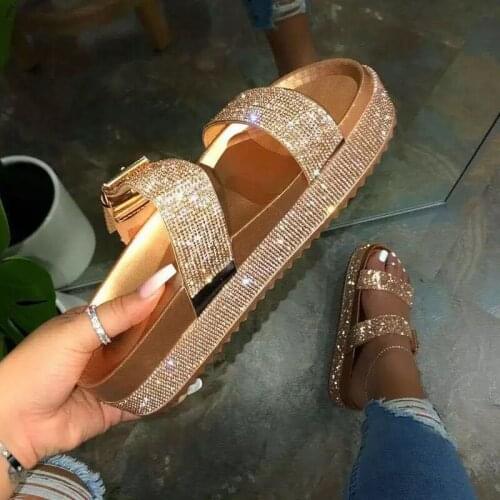 Flat Casual Female Summer Shoes Vogue Shiny Crystal Sexy Hollow Non-slip Platform Woman Sandals Comfortable Bling Footwear