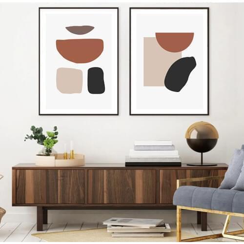 Modern Beige Brown Abstract Geometric Canvas Painting Wall Art Prints Poster Picture for Gallery Living Room Interior Home Decor