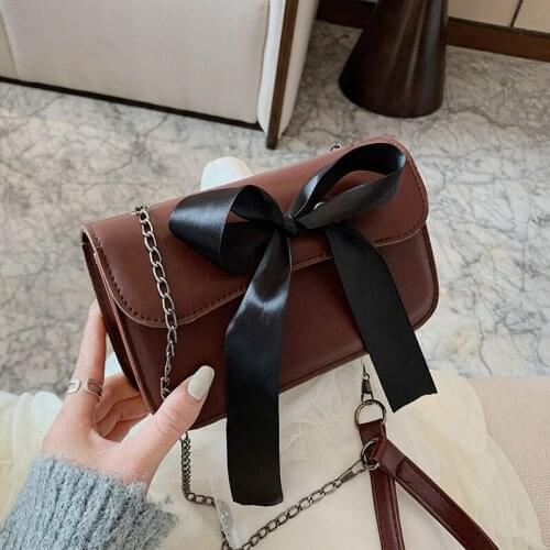 Shoulder Bags Women Bag Handbag Crossbody Bag for Women Chain Luxury Bow-knot Messenger Retro Purse Fashion 2021 New PU Leather