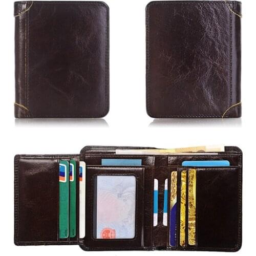 Genuine Leather Men Short Trifold Wallet Multi Slots Credit Card Holders Male Clutch Wallets Vintage Leather Purse Money Bags