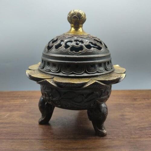 Vintage Copper Buddha Lotus Base Sandalwood Incense Burner Ornaments incensory Brass Hollow Lid Censer Living Room Decorations