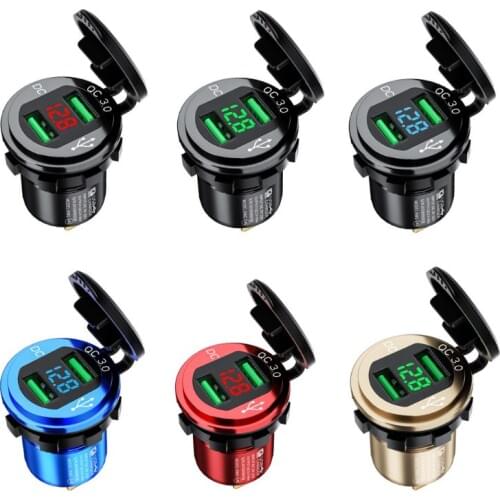 Waterproof Dual QC3.0 USB Fast Charger Power Outlet LED Voltmeter for Car Marine 667C