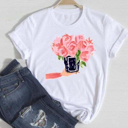 Women Watercolor Flower Watercolor O-neck Fashion Cartoon Summer Graphic T Top Lady Print Tee Female Tshirts Clothes T-Shirt