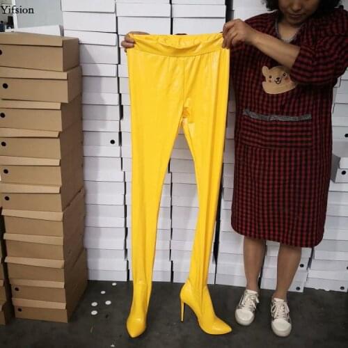 Olomm Women Spring Super Sexy Pantyhose Boots Stiletto High Heels Pants Boots Pointed Toe Pants Shoes Women Plus US Size 5-15