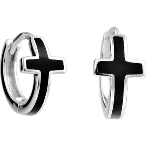925 Sterling Silver Black Cross Stud Earring for Women Fashion Jewelry Accessories Oorbellen Brincos Pendientes eh1304