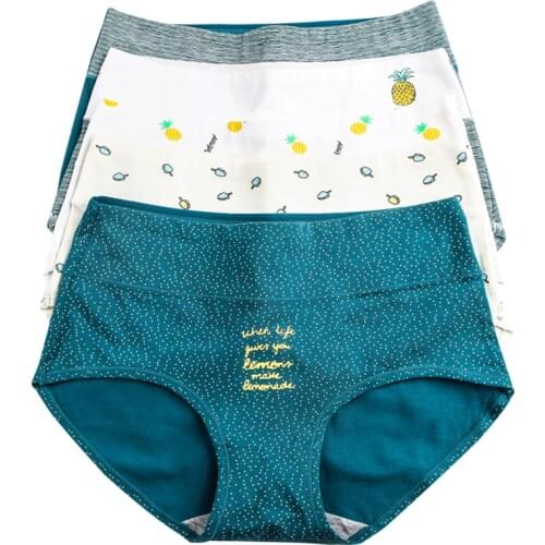 ZJX 5Pcs/lot Women Panties High Waist Cotton Girls Breathable Underwear Seamless Briefs Cute Printing Sexy Lingerie SizeXXL