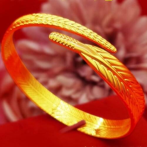 Feather Shaped Womens Bangle Yellow Gold Filled Unique Style Pretty Lady Bracelet Cuff Bangle Gift