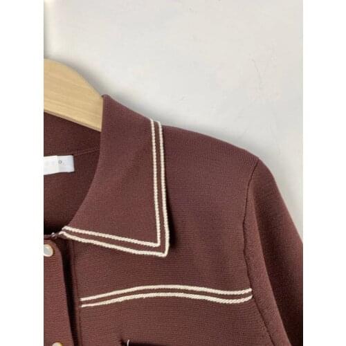 Spring 2021 New Short Knitted Sweater Long-sleeved Turn-down Collar Women Cardigan