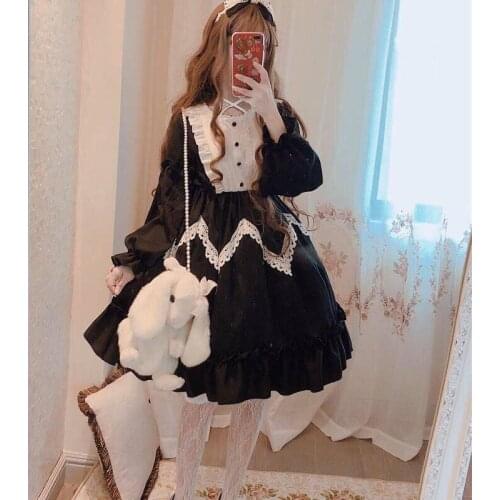 Women Japanese Gothic Lolita Dress Kawaii Palace Princess Bow Lace Sweet Dresses Vintage Renaissance Fairy Party Dress Cosplay
