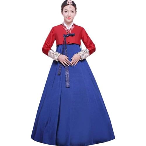 Women Korean Traditional Long Sleeve Hanboks Dancing Dress Cosplay Costume