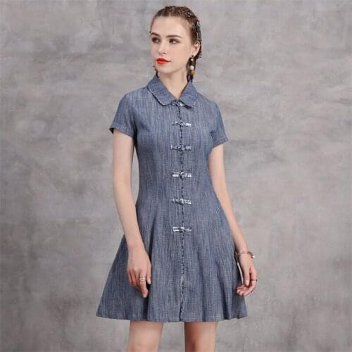 Summer Cotton Linen Dress 2020 Vintage Women Single Breasted Dresses Turn-down Collar Short Sleeve A-line K82219 Vestidos