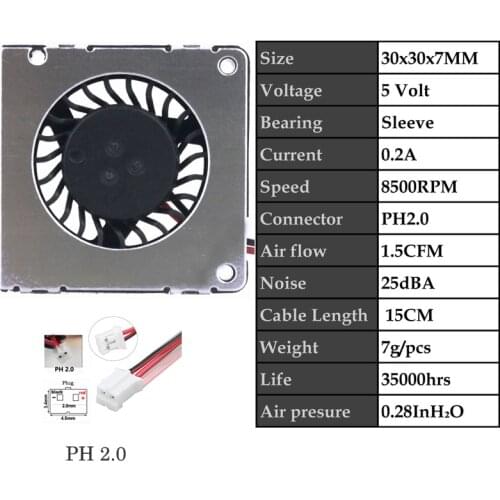 1 Piece Gdstime Blower 3cm 30x30x7mm 5V Small Mini 3007 2pin 0.2A DC Cooling Cooler Fan