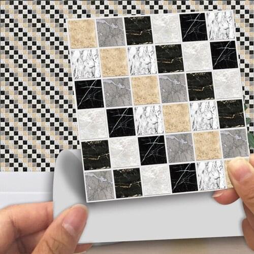 10pcs/set Black and White Mosaic Tile Stickers Kitchen Bathroom Sink Waist Line Decoration Crystal Dura Film Beauty Stickers