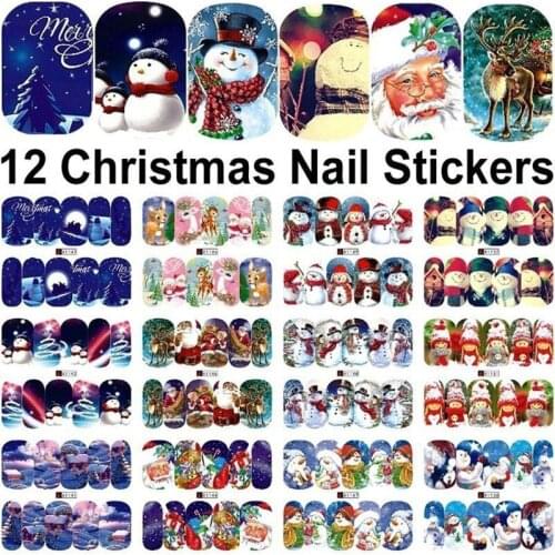 12 Sheets/set Women Beauty Accessories Art Xmas Decoration Manicure Decals Christmas Nail Stickers