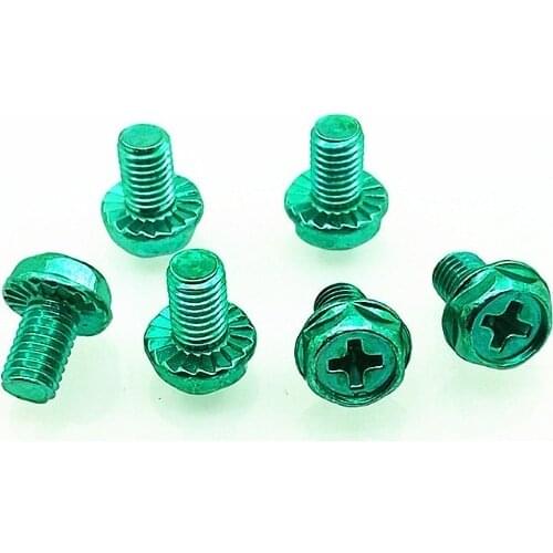 20pcs Grounded energy-saving lamp, LED flange, hexagon, with cross tooth, non-slip green ground screw M3M4M5 8#-32 10#-32