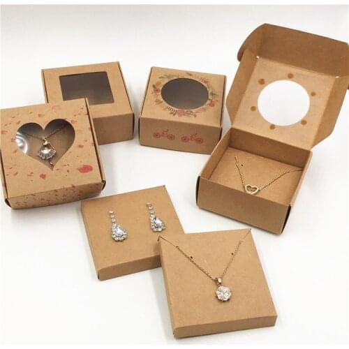 24Pcs Paper Jewelry Boxes+24Pcs Inner Card Kraft Paper Clear Window Gift Boxes Necklace Jewelry Display Clear Pvc Aircraft Box