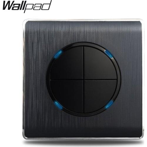 4 Gang Switch with LED Wallpad Black Brushed Plastic 1 Way 2 Way Stair Wall Light Switch Fireproof PC Wall Switch
