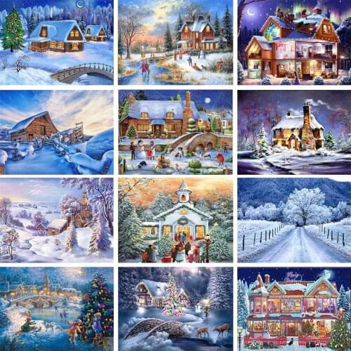 5D DIY Diamond Painting Kits Winter Snow Scenery Full Round With AB Drill Diamond Handicraft Home Decoration Gift Mosaic Pattern