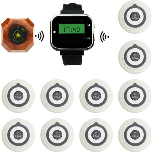 JINGLE BELLS Wireless Calling System 11 Call Button Transmitters 1 Watch Pager Waiter Kitchen Hospital Calling System Pager