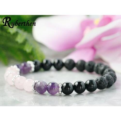Ruberthen Black Tourmaline Chakra Bracelet Healing Energy Crystals Gem stone Bracelet Womens Lava Essential Oil Bracelet
