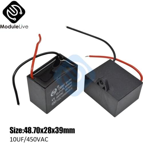 CBB61 Starting Capacitance AC Fan Capacitor 2 Wires 10UF/450V AC Terminal Ceiling Fan Motor Rectangle Capacitor