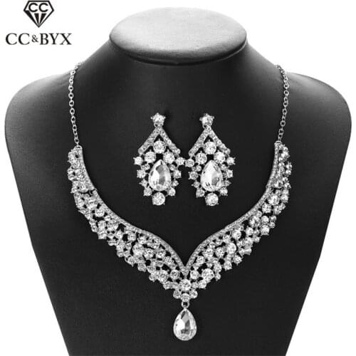 CC Jewelry Set Necklaces Drop Earrings Luxury Wedding Accessories For Women Bridal Shine Cubic Zircon Party Fine Jewelry D022