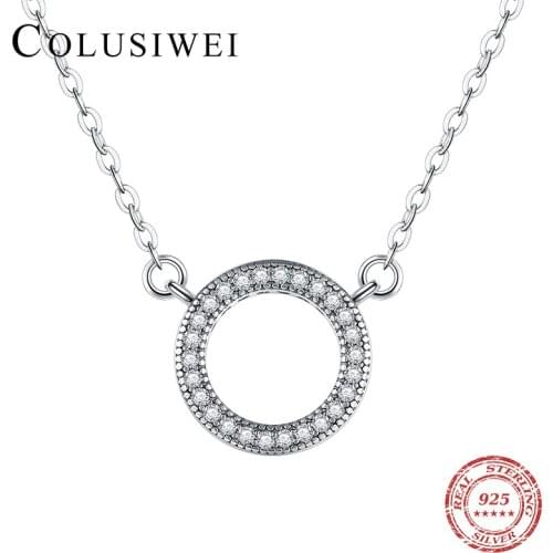 COLUSIWEI Vintage 925 Sterling Silver Circle Charm Round CZ Pendant Necklace for Women Fashion Wedding Jewelry 2020 Design