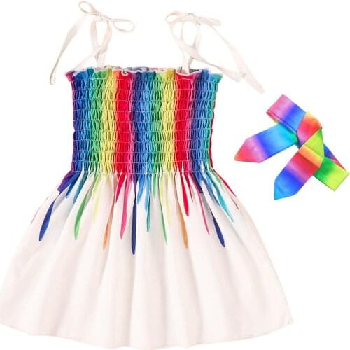 Kids Children Girls Summer Dresses Fashion Colorful Print Sleeveless Princess Dress+headbands Baby Girl Clothes Dress Платье