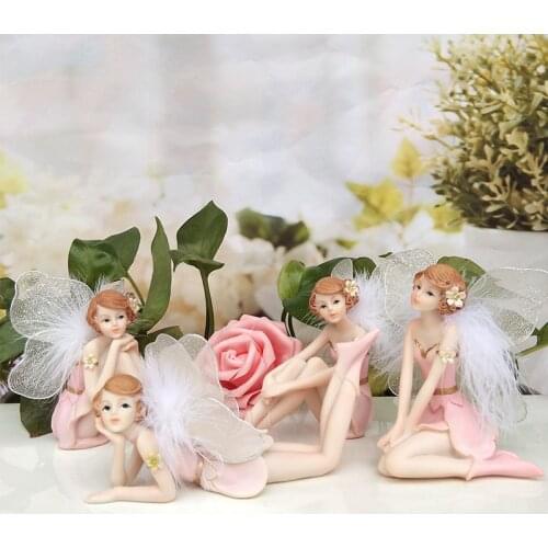 Flower Fairy Figurines Resin Pink Angel Statue Beautiful Girl Christmas Toys Children Gifts Wedding Deoration Children Animation