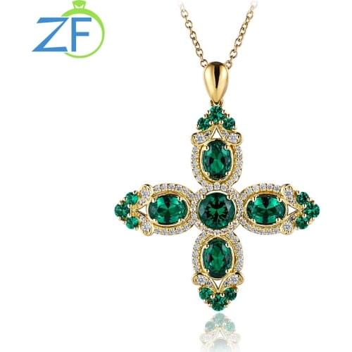 GZ ZONGFA Luxury Custom Green big Gemstone Vintage Jewelry 925 Sterling Silver Women cross summer Pendant Necklace