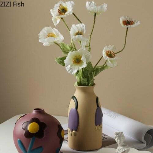 Morandi Ceramic Vase Flower Pot Painted Vase Desktop Decoration Farmhouse Style Home Living Room Decoration Vase Crafts Gifts