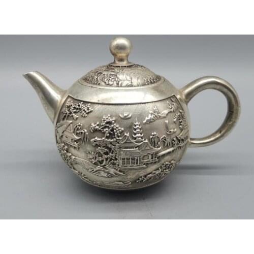 China White copper mountain water teapot crafts statue