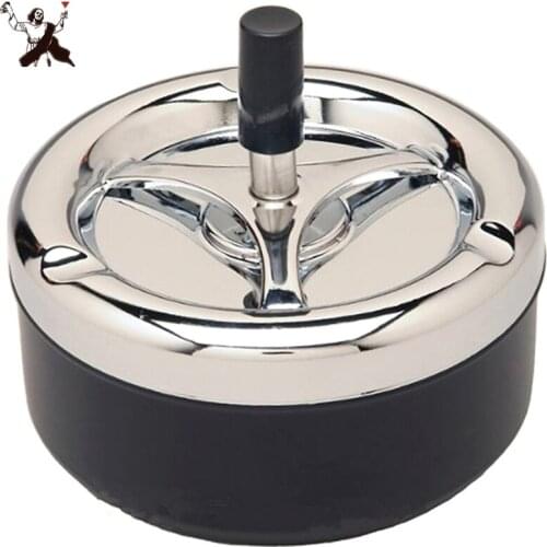 Special Black Round Push Down Ashtray Metal SpinningTray Easy to Clean Black Color Air Tight Bar Accessory Bar Tool
