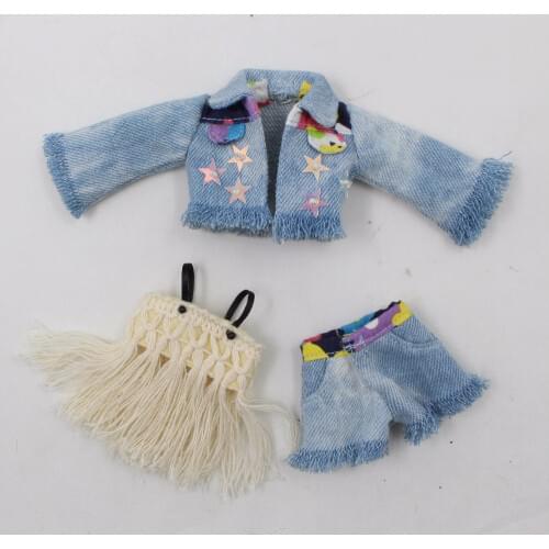 ICY DBS Blyth doll joint body Tassels jacket toy clothes denim coat short pants