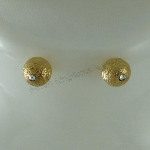 MIN ORDER 10$ CAN MIX DESIGN/CUTE BALL SHAPED CARVED SCRUB SURFACE 8 MM 0.31" - YELLOW GOLD COLOR STUD EARRING CZ STONE