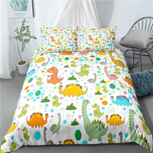 Cartoon Dinosaur Digital Print Bedroom Home Textile Childrens Bedroom Down Quilt Cover Pillowcase Multisize Bedding Set
