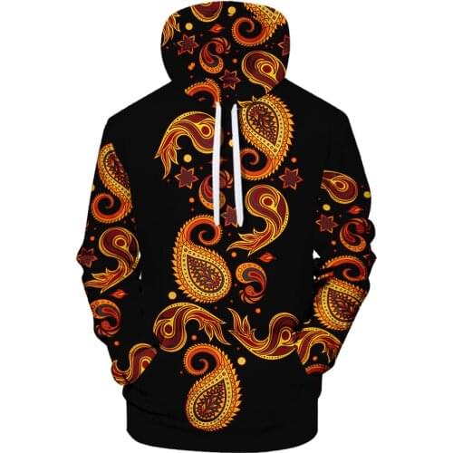 MenS Clothing Paisley Pattern Creative Digital Printing Pullover 3D Drawstring Hooded